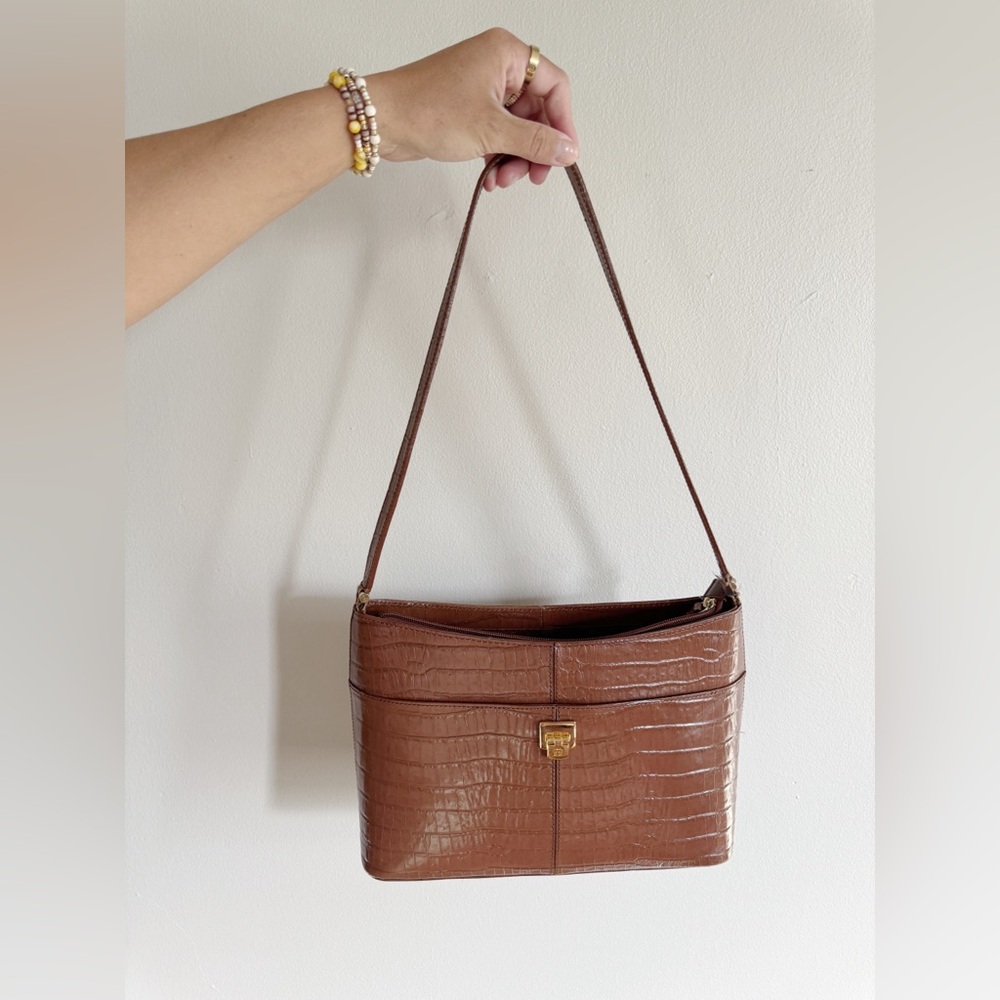Vintage Brown Alligator Texture Etienne Aigner Purse Brown Leather Shoulder‎ Bag
